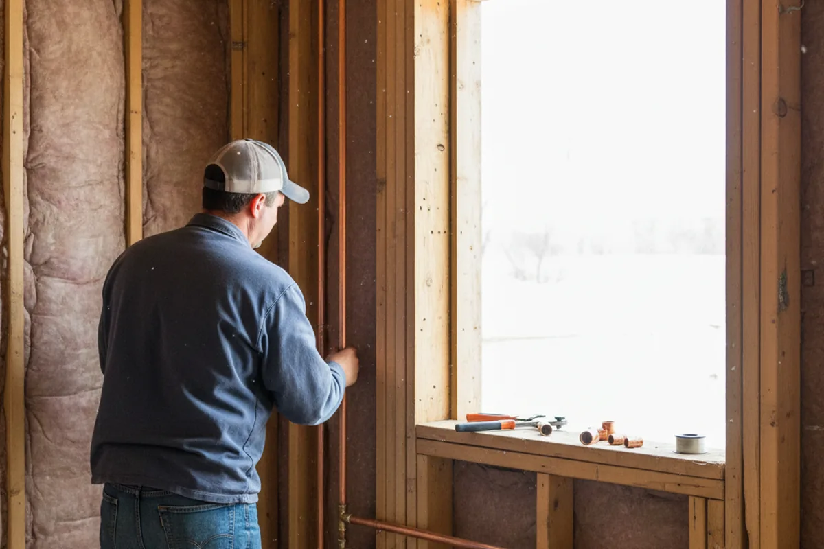Licensed plumber running new copper supply lines in a Saranac home